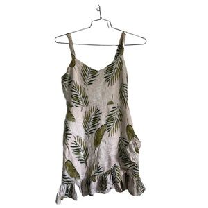 Le Lis Palm Print Ruffle Hem Linen Blend Lined Mini Dress Small